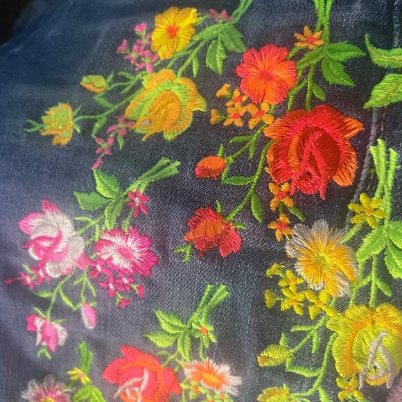 💜HP💜 7FAM | High Waist Ankle Skinny Jean | Boho Neon Floral Embroidered | Sz 28 - Picture 10 of 10